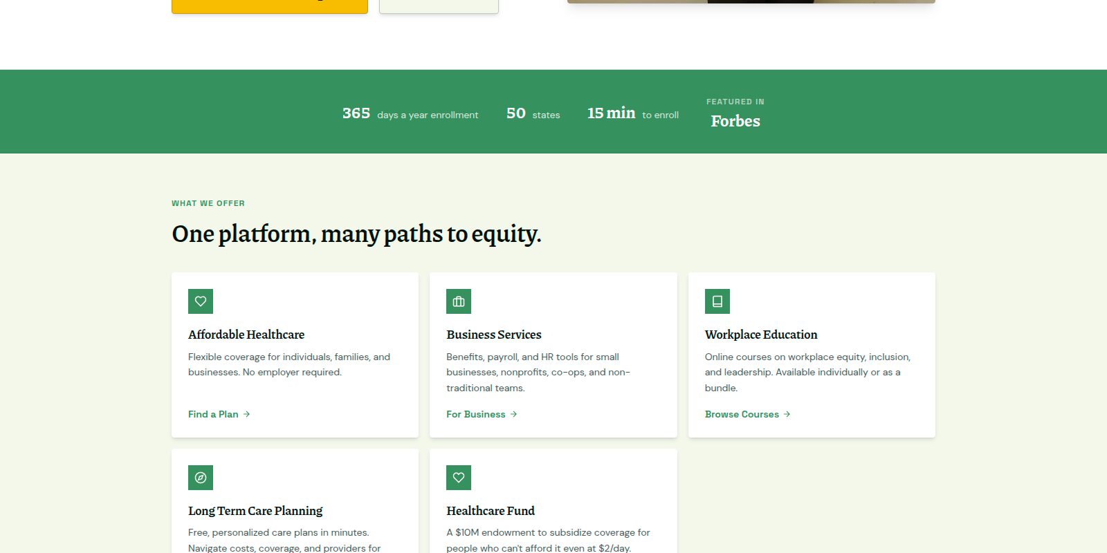 Homepage services grid showing five offerings